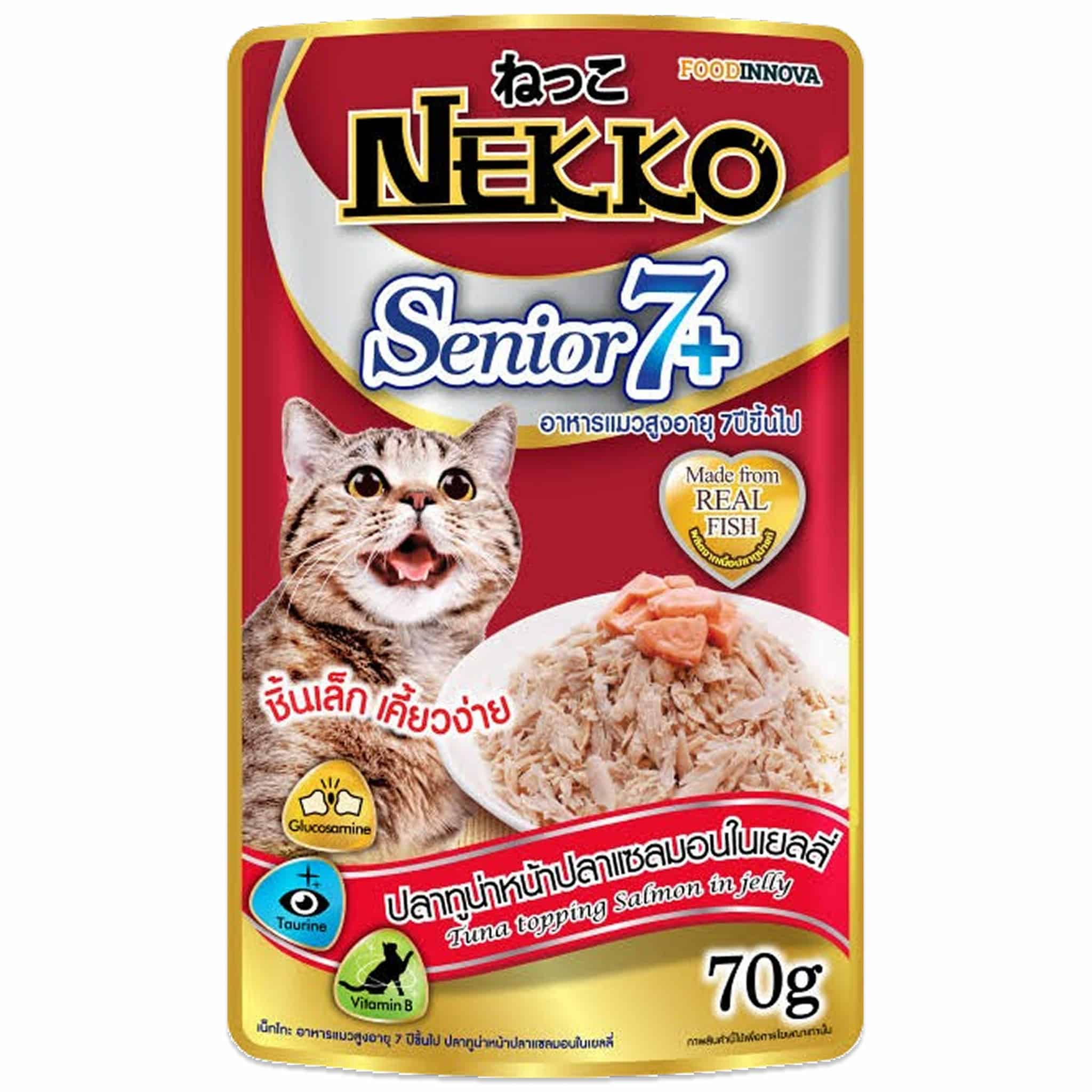 NEKKO ปลาทูน่าหน้าปลาแซลมอนในเยลลี่ แมวสูงอายุ (7ปีขึ้นไป)